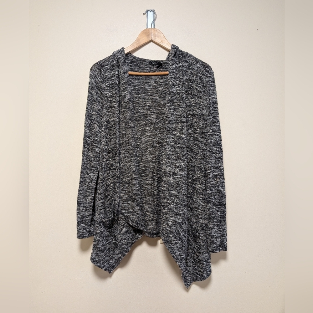 Poetry Open-Front Hooded Cardigan – Black/Gray Marled – Size M